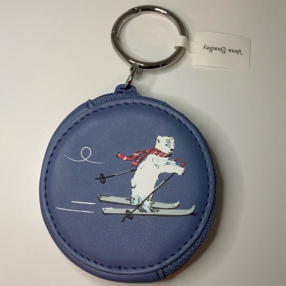 Vera Bradley Blue Round Polar Bear Skiing Coin Pouch